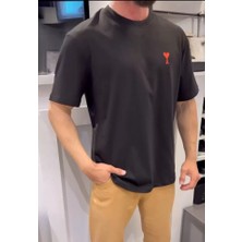 İkales Ikales Unisex Bisiklet Yaka Baskılı Oversize T-Shirt - Siyah