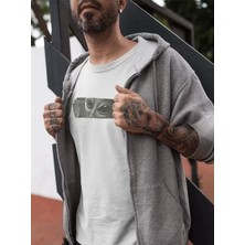 İkales Ikales Unisex Bisiklet Yaka Baskılı Oversize T-Shirt - Beyaz