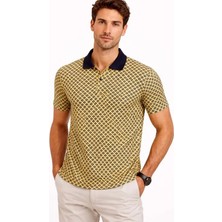 İkales Ikales Erkek Pike Kumaş Polo Yaka Desenli Tişört Kısa Kol Yazlık T-Shirt - Sarı