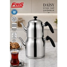 Fms Daisy Orta Boy Çaydanlık | Siyah Sap | 18/10 Paslanmaz Çelik | 1.25 L + 2.50 L |