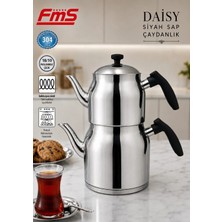 Fms Daisy Mini Boy Çaydanlık | Siyah Sap | 18/10 Paslanmaz Çelik | 1.00 L + 1.50 L |
