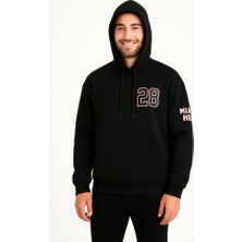 İkales Ikales Üç Iplik Kapüşonlu Ön ve Arka Baskılı Sweatshirt Hoodie - Siyah