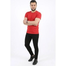 İkales Ikales Erkek Basic Tişört Bisiklet Yaka Kısa Kol Günlük Yazlık Slim Fit T-Shirt - Kırmızı