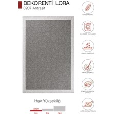Hoom Rugs Lora 3207 Antrasit Çerçeveli Çizgili Pamuk Taban Hav Toz Vermez Sisal Halı