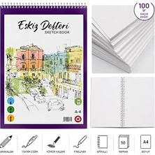 Kazan Hobi Lona Lucy A4 Spiralli Eskiz Defteri, 100 Gr/m² Kalın Kağıt, 50 Yaprak, Çizgisiz, Karakalem ve Teknik Çizim Için, 21X29.7 Santimetre