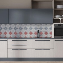 Kazan Hobi Mutfak Tezgah Arası Folyo Fayans Kaplama Folyosu Grey Red Stone Wall 60 x 300