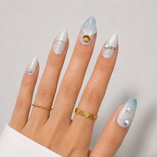 Mavi Nail Art Kısa Badem El Yapımı Jel Tırnak KKBD-3508 Mavi-Xs