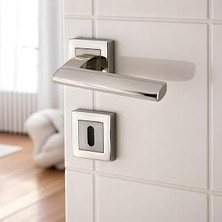 Kazan Hobi Ultra Oda Kapı Kolu Inox Kare Rozetli Sağa Sola Uygun Iç Ev Kapısı Kolları Kilitlenebilir 1 Takım