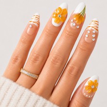 Takma Takma Sarı Nail Art Kısa Badem  El Yapımı Jel Takma Tırnak KKBD1782 - Sarı-M