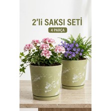 Newme Söğüt Yeşili Drenaj Delikli 2’li Seramik Saksı (Kalemlik,fırçalık,masa Organizeri ) / Modern Dekoratif El Yapımı Tasarım 12 cm