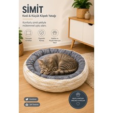 Glipet Kedi ve Küçük Irk Köpek Yatağı Yumuşak Minderli Simit Pet Yatağı Desenli Bej