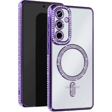 Renas Store Samsung Galaxy S25 Kılıf Joke Simli Magneticsafe Kılıf - Derin Mor
