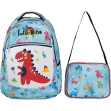 Kazan Hobi Tahticmer Ilkokul Okul Sırt Çantası Kız Erkek Unisex Beslenme Çantalı Ortopedik 2li Set Dinozor Su Yeşili