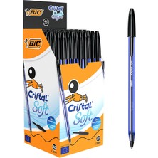 Kazan Hobi Bıc Cristal Soft Tükenmez Kalem, Siyah, 50'li Kutu, 1.2 mm Orta Kalınlıkta Uç, Şeffaf Gövde, Delikli Kapak