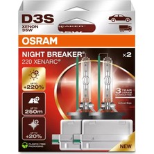Kazan Hobi Osram D3S Xenarc Nıght Breaker Laser Xenon Far AMPULÜ,%220 Daha Fazla Görüş, 250 Metre Görüş Mesafesi, 3 Yıl Garanti, 2'li Paket
