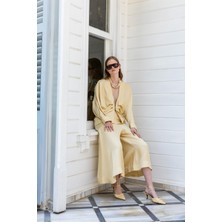 Kameya Drape Detaylı Keten Ceket