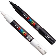 Kazan Hobi Posca Pc-1m Boya Sanatı Markör Kalemleri - Kumaş Cam Metal Kalem - Siyah + Beyaz (Her Birinden 1 Adet)