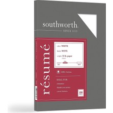 Kazan Hobi SOUTHWORTH®%100 Pamuk Özgeçmiş Kağıdı, 8 1/2 "x 11", 14,5 KG,%100 Geri Dönüştürülmüş, Beyaz, 100'LÜ Paket
