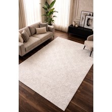 Koza Halı Sand Krem Ekru Kolay Temizlenebilir Teras Bahçe Oturma Yatak Odası Koridor Makine Halısı 65544A, 50 x 80