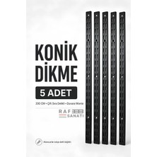 Raf Sanatı 5 Adet - Konik Dikme 200 cm Siyah – Çift Sıra Delikli Modüler Mağaza Raf Profili Direği