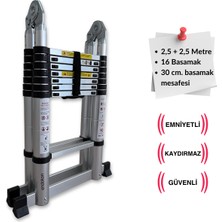 Endokon 250 + 250 cm. - 8+8  Basamaklı Teleskobik / Teleskopik Merdiven - A Tipi Uzayan Merdiven