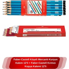 Kazan Hobi Faber Castell Köşeli Mercanlı Kurşun Kalem 12'li + Faber-Castell Kırmızı Kopya Kalemi 12'li