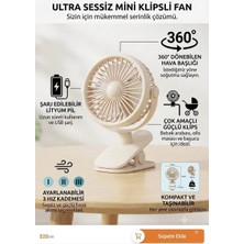 Segy Home Mandallı (Klipsli)  Masa Üstü Mini Fan - 360° Dönebilen Taşınabilir Şarjlı Masaüstü Vantilatör Sessiz Taşınabilir Masa Üstü Fan-Işıklıdır