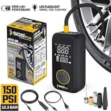 Kazan Hobi Sgs Plus Şarjlı Hava Kompresörü, Dijital Ekran, 12V 6.0AH Lithium-Ion Batarya, 6000MAH Powerbank, LED Fener, 150 Psı, Araba Motorsiklet Bisiklet Için