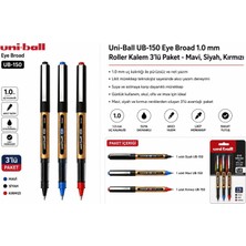 Kazan Hobi Mavi Siyah Kırmızı Pilot Kalem 3 Adet Uniball Eye Broad 1.0 mm Roller Pilot Kalem UB-150-10 Roller Uçlu Likit Mürekkepli