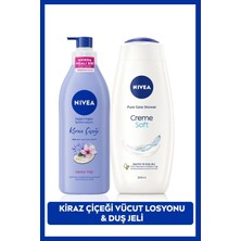 Nivea Creme Soft Duş Jeli 500ml ve Kiraz Çiçeği Nemlendirici Vücut Bakım Losyonu 400ml,
