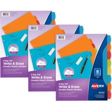 Kazan Hobi Avery Big Tab 21210 Ayırma Sayfası, Sağlam Plastikten, 8 Kayıt Kartı, Çok Renkli, 3 Set
