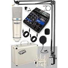 Kazan Hobi Midex Cx1 Mixer Set Condenser Mikrofon Ses Kartlı Mikser + Stand + Filtre
