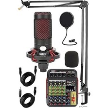 Kazan Hobi Midex Cxn-30 Paket-5 5 Kanal Stüdyo Kayıt Mikserli Condenser Mikrofon Stand Seti