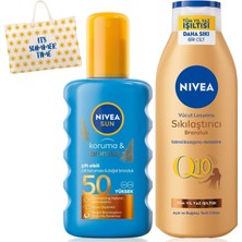 Kazan Hobi Nıvea Sun Koruma Bronzluk Güneş Spreyi 200ML ve Q10 Sıkılaştırıcı Bronzlaştırıcı Losyon 200ML,ÇANTA Hediye