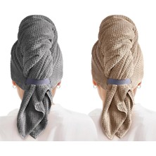 Kazan Hobi Mabao Kadınlar Için 2'li Paket Mikrofiber Saç Havlusu Sargısı, Elastik Bantlı Hızlı Kuruyan Saç Türban Havlu, Kıvırcık Saçlar Için Mikrofiber Plopping Havlu, Uzun ve Kalın Saçlar 26 "x 40" (Gri, Deve)