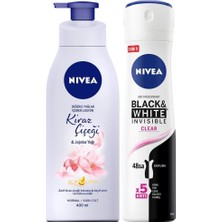 Kazan Hobi Nıvea Kadın Sprey Deodorant Black&white Invisibleclear 150ML,KIRAZ Çiçeği Nemlendirici Vücut Losyonu 400ML