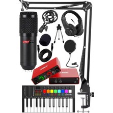 Kazan Hobi Midex Midi Paket-1 Stüdyo Ekipmanları Seti Ses Kartı Midi Klavye Mikrofon Kulaklık