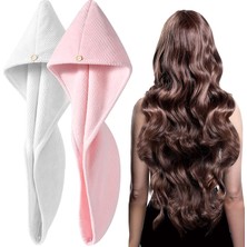 Kazan Hobi Yfong 2 Paket Mikrofiber Saç Havlusu Sargısı, Kadınlar Için Süper Emici Hızlı Kuru Saç Türban Tüm Saç Stili Anti Kabarma, Düğmeli Büyük Saç Kurutma Havlusu
