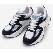 Marjin Kadın Sneaker Yüksek Kalın Taban Çok Parçalı Bağcıklı Spor Ayakkabı Merita Mavi