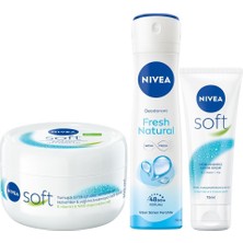 Kazan Hobi Nıvea Soft Krem 300ML, Nemlendirici Bakım Kremi, Yüz, Vücut, El, Jojoba Yağı ve E Vitamini ile Cilt Bakımı ve Nıvea Kadın Sprey Deodorant Fresh Natural 150ML, ve Nıvea Soft 75 Ml, El Kremi