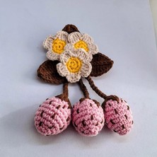 Kazan Hobi Pastel Çilekli Lastikli Toka 3 Çilek 3 Çiçek Tasarımı