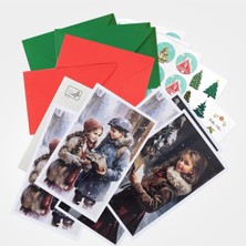 Kazan Hobi Bimotif Yılbaşına Özel 15 Parça Kartpostal, Zarf ve Sticker Seti Kış Çocukları