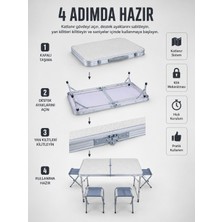 Artepieza Valiz Tipi Katlanabilir Piknik Masası 4 Tabureli Taşınabilir Kamp Masası - Lisinya