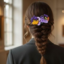 Kazan Hobi Tülin 3528 6652 El Yapımı Stumpwork Nakışlı 3 Boyutlu Çiçek Broş ve Saç Tokası 2'li Set