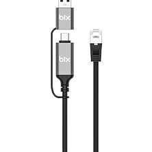 Kazan Hobi Bix C6AC15 2in1 Usb-A & Type-C To RJ45 1000MBPS Gigabit Ethernet Dönüştürücü Cat6 Kablo 1.5 Metre Thunderbolt 3/4/5, Mac/windows/ipad/android Uyumlu