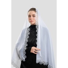 Hürrem Bone Beyaz Namaz Başörtüsü Şal Şifon Güpürlü 202106_42