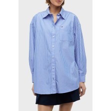 Tommy Jeans Pamuk Karışımlı Oversize Çizgili Poplin Gömlek Kadın Gömlek DW0DW22936 C8P