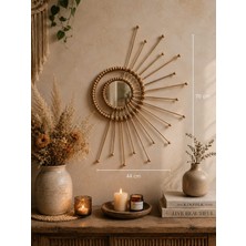 Furestan Home & Living Dekoratif Bambu Yarım Güneş Duvar Aynası 70X44 cm | Bohem Doğal Hasır Ayna | Salon, Antre ve Yatak Odası Dekoru