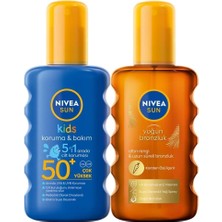 Kazan Hobi Nıvea Sun Güneş Koruyucu Aile Kişisel Bakım SETI,SPF50+ Çocuk Güneş Kremi 200 Ml,bronzlaştırıcı Güneş Yağı