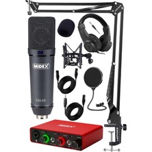 Kazan Hobi Midex Stüdyo Ekipmanları Exclusive Paket-2 Cx2 Mikrofon GLX-700RD Ses Kartı Stüdyo Kayıt Seti